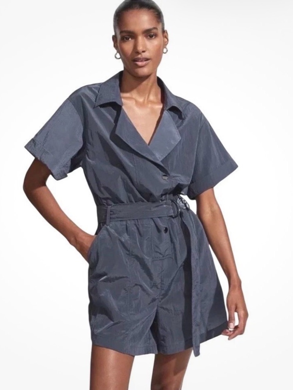 Varley Belle Boxy Playsuit Romper in‎ Shimmer Shell